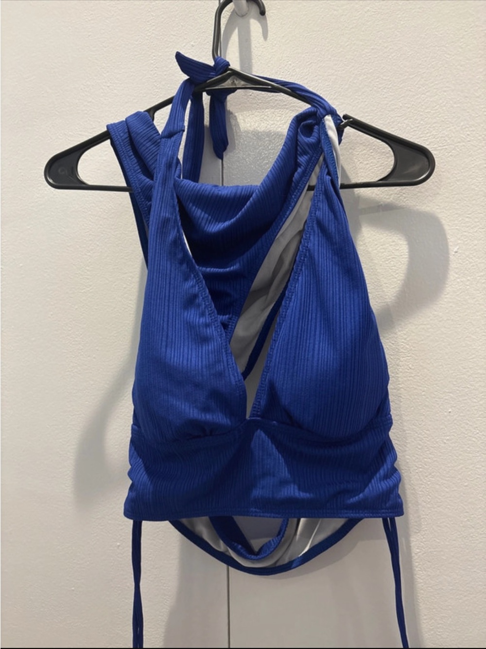 SHEIN Royal Blue Ribbed Halter Plunge Bikini Top